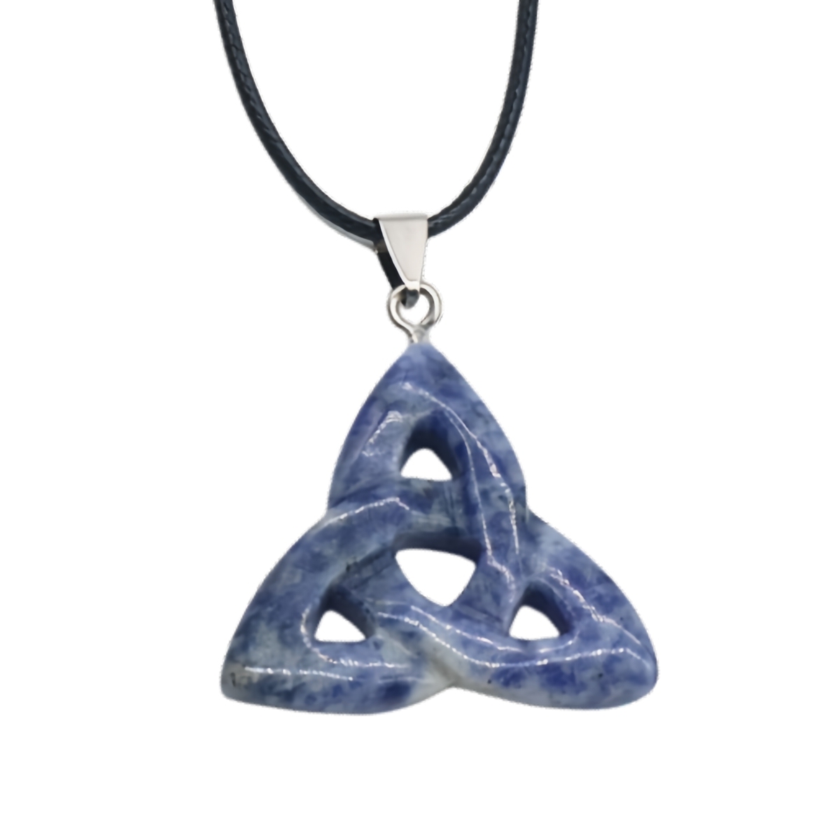 Sodalite Jasper Irish Celtic Knot Pendant Handmade Craved 38MM Hollowed Triangle Gemstone Necklace Jewelry Home Decor