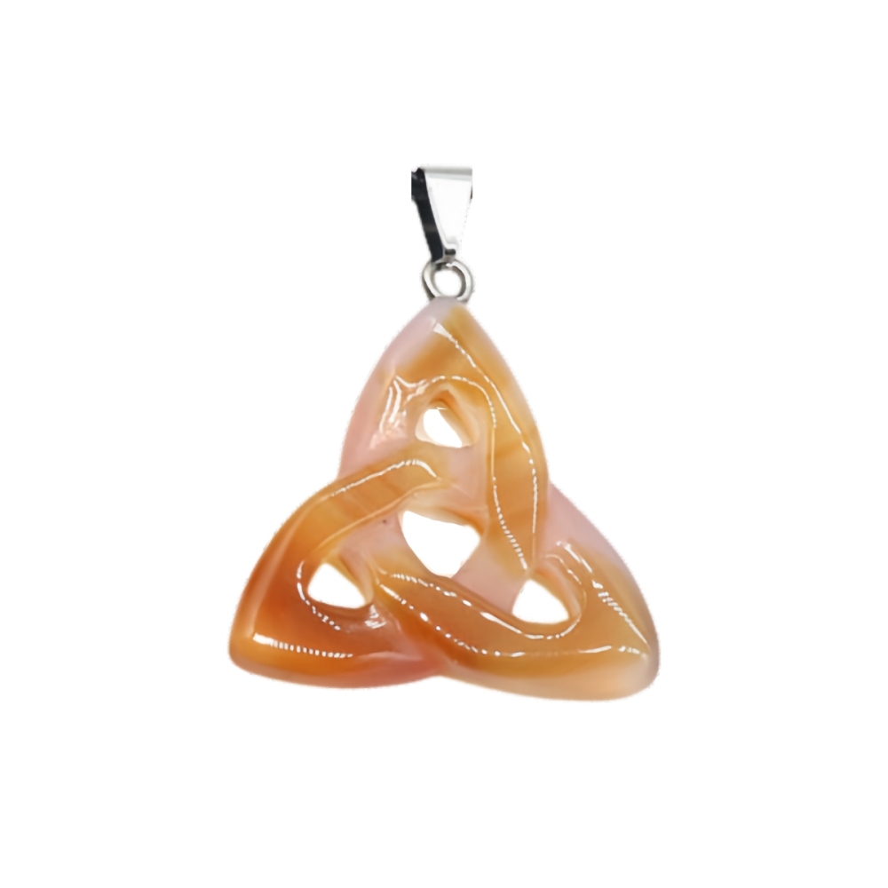 Red Carnelian Irish Celtic Knot Pendant Handmade Craved 38MM Hollowed Triangle Gemstone Necklace Jewelry Home Decor
