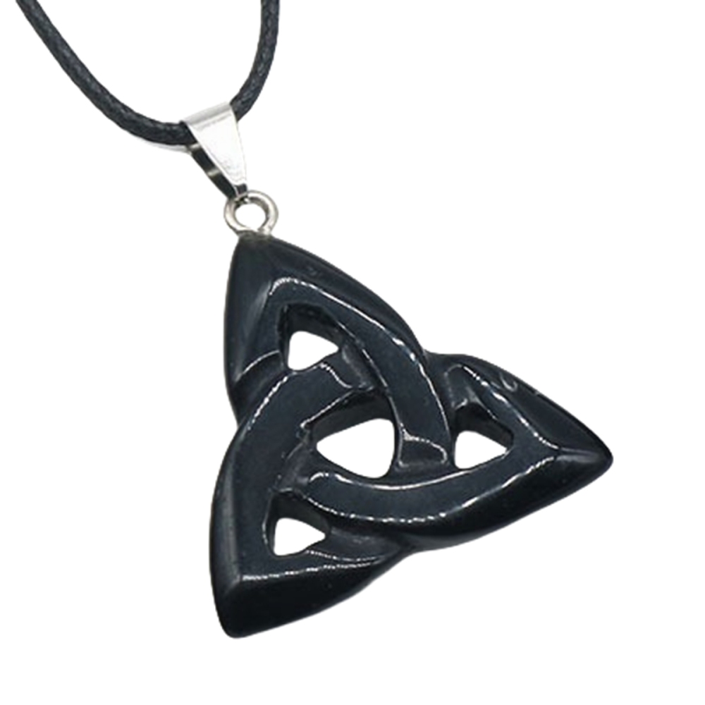 Black Onyx Irish Celtic Knot Pendant Handmade Craved 38MM Hollowed Triangle Gemstone Necklace Jewelry Home Decor