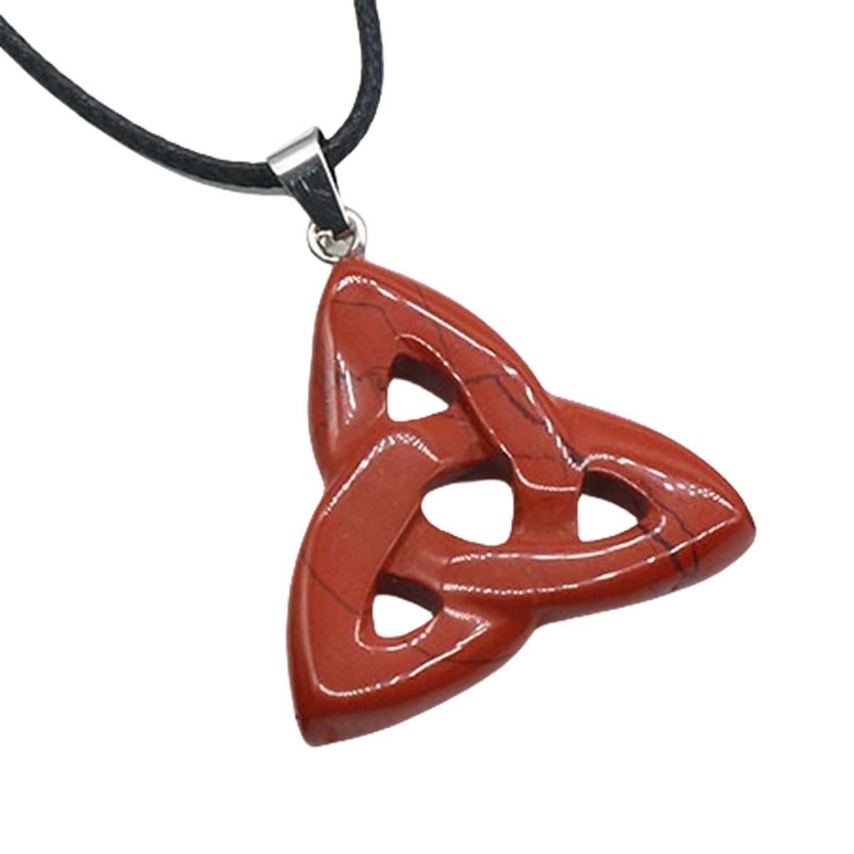 Red Jasper Irish Celtic Knot Pendant Handmade Craved 38MM Hollowed Triangle Gemstone Necklace Jewelry Home Decor