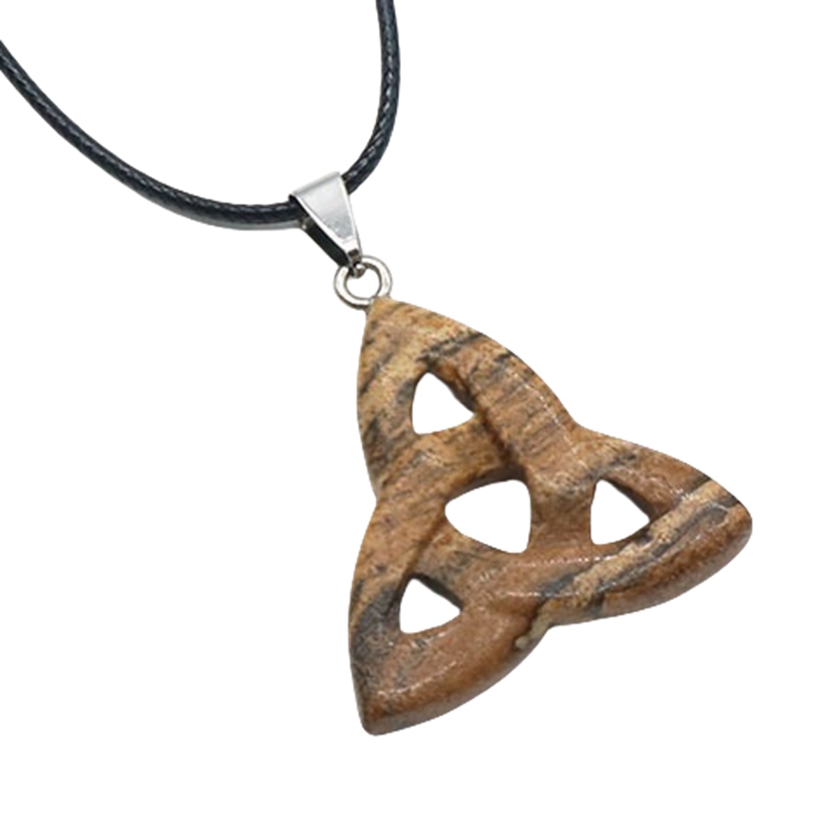 Picture Jasper Irish Celtic Knot Pendant Handmade Craved 38MM Hollowed Triangle Gemstone Necklace Jewelry Home Decor