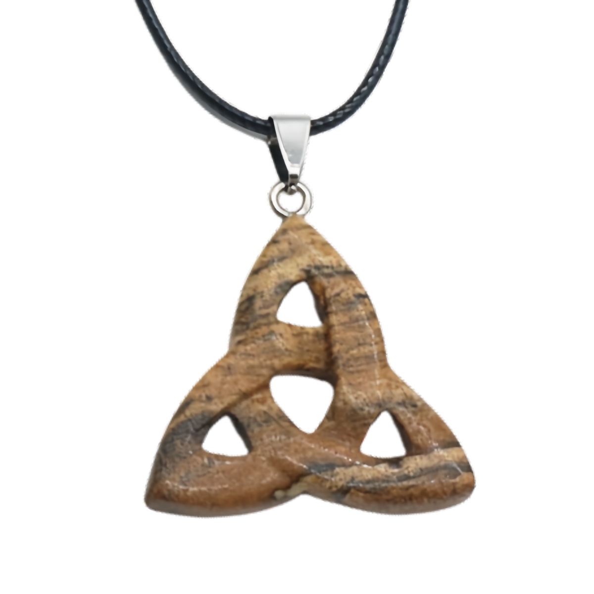 Picture Jasper Irish Celtic Knot Pendant Handmade Craved 38MM Hollowed Triangle Gemstone Necklace Jewelry Home Decor