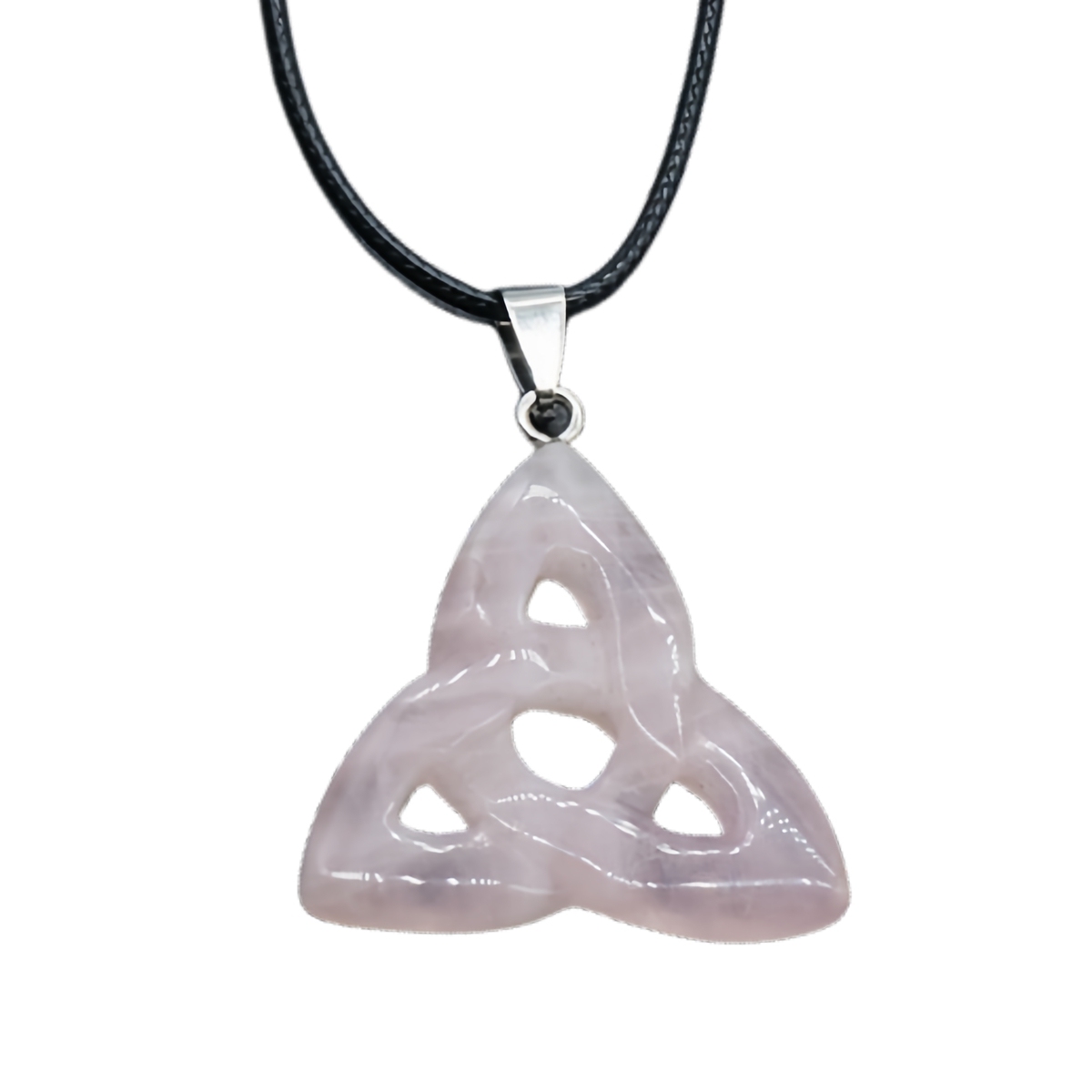 Rose Quartz Irish Celtic Knot Pendant Handmade Craved 38MM Hollowed Triangle Gemstone Necklace Jewelry Home Decor
