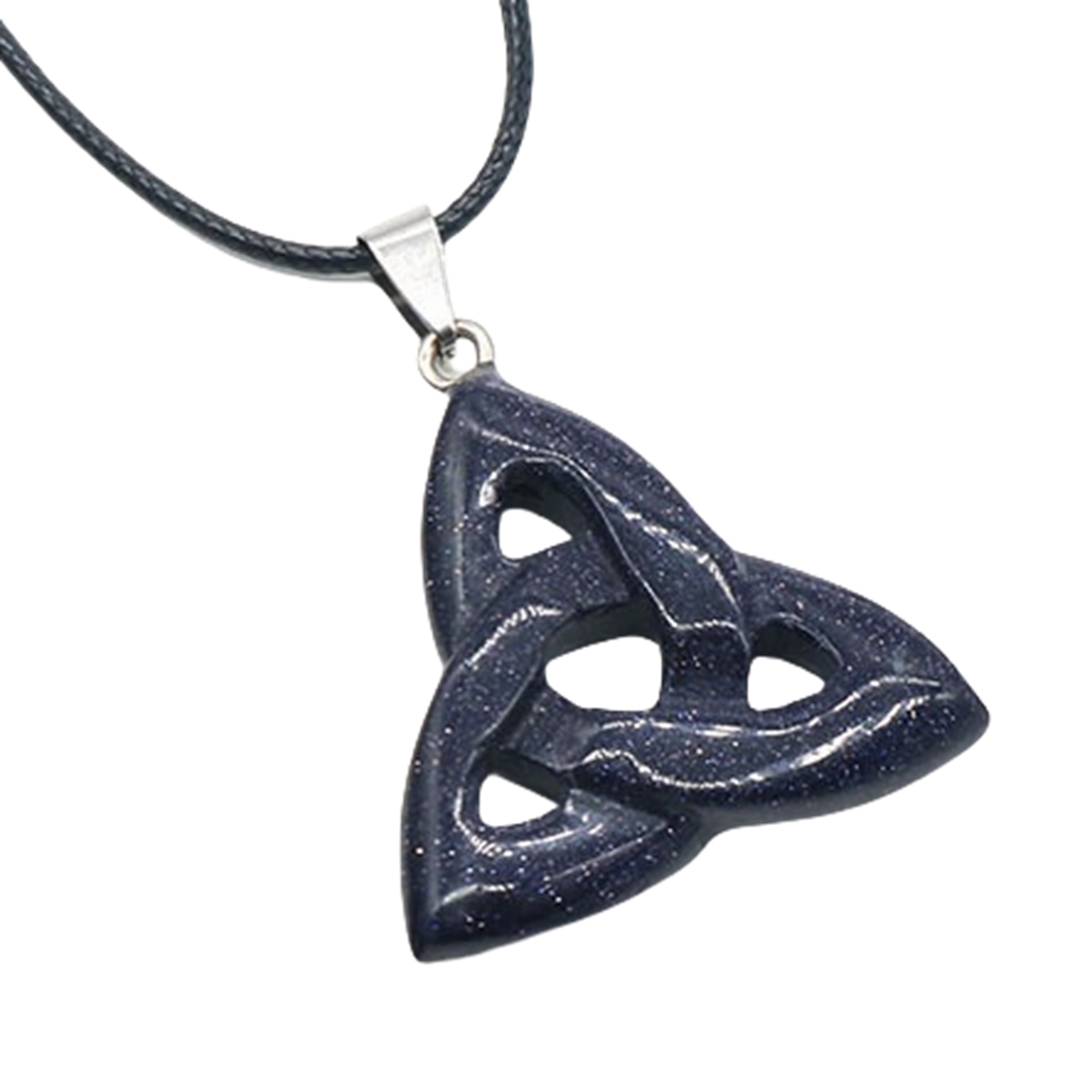 Blue Sandstone Irish Celtic Knot Pendant Handmade Craved 38MM Hollowed Triangle Gemstone Necklace Jewelry Home Decor