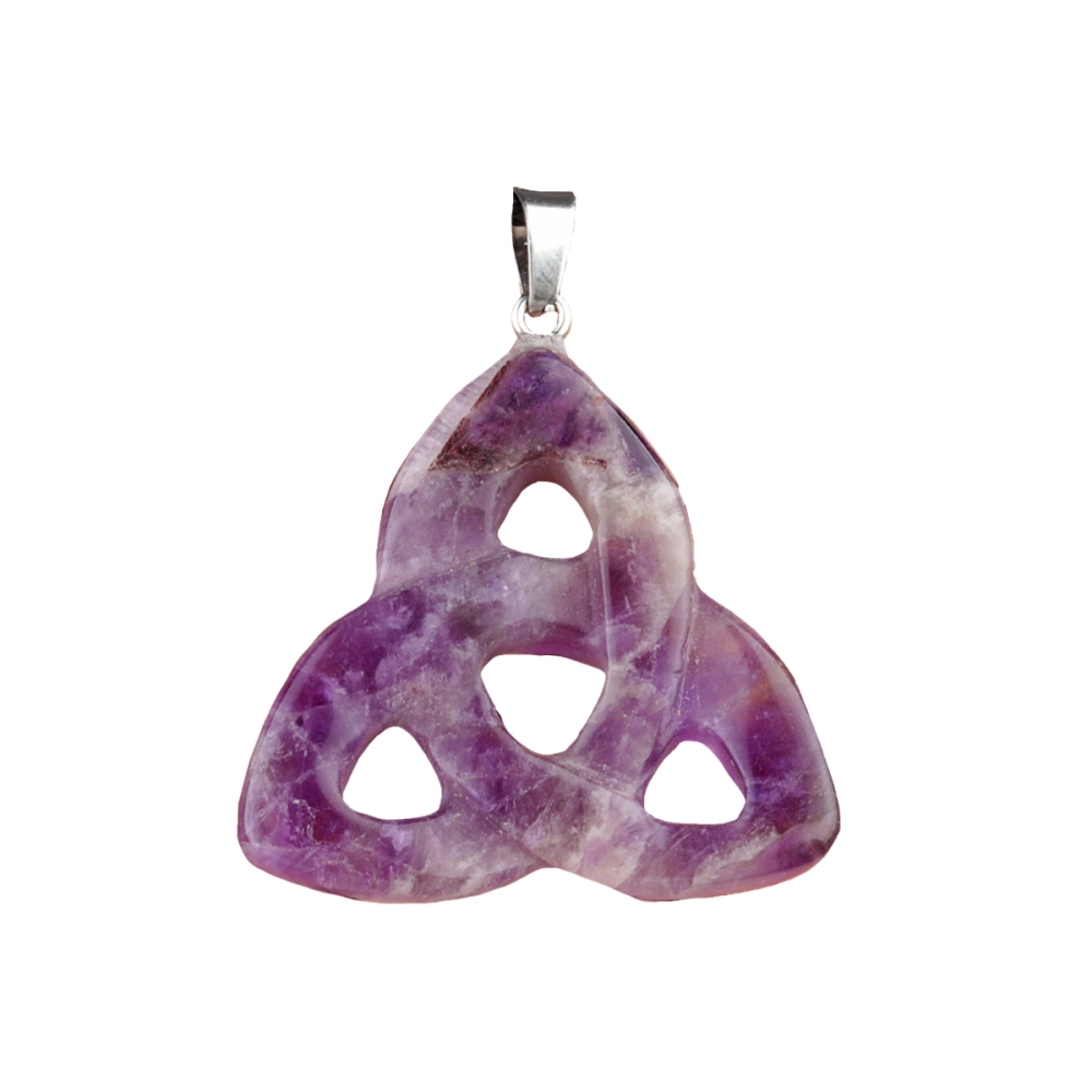 Amethyst Irish Celtic Knot Pendant Handmade Craved 38MM Hollowed Triangle Gemstone Necklace Jewelry Home Decor