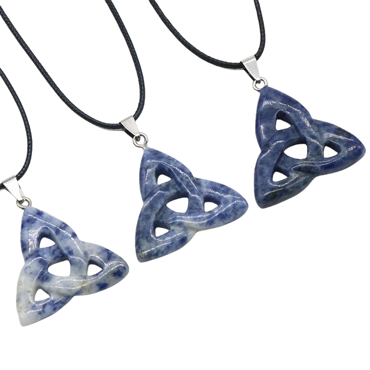 Sodalite Jasper Irish Celtic Knot Pendant Handmade Craved 38MM Hollowed Triangle Gemstone Necklace Jewelry Home Decor
