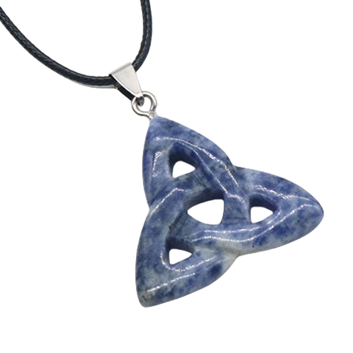 Sodalite Jasper Irish Celtic Knot Pendant Handmade Craved 38MM Hollowed Triangle Gemstone Necklace Jewelry Home Decor
