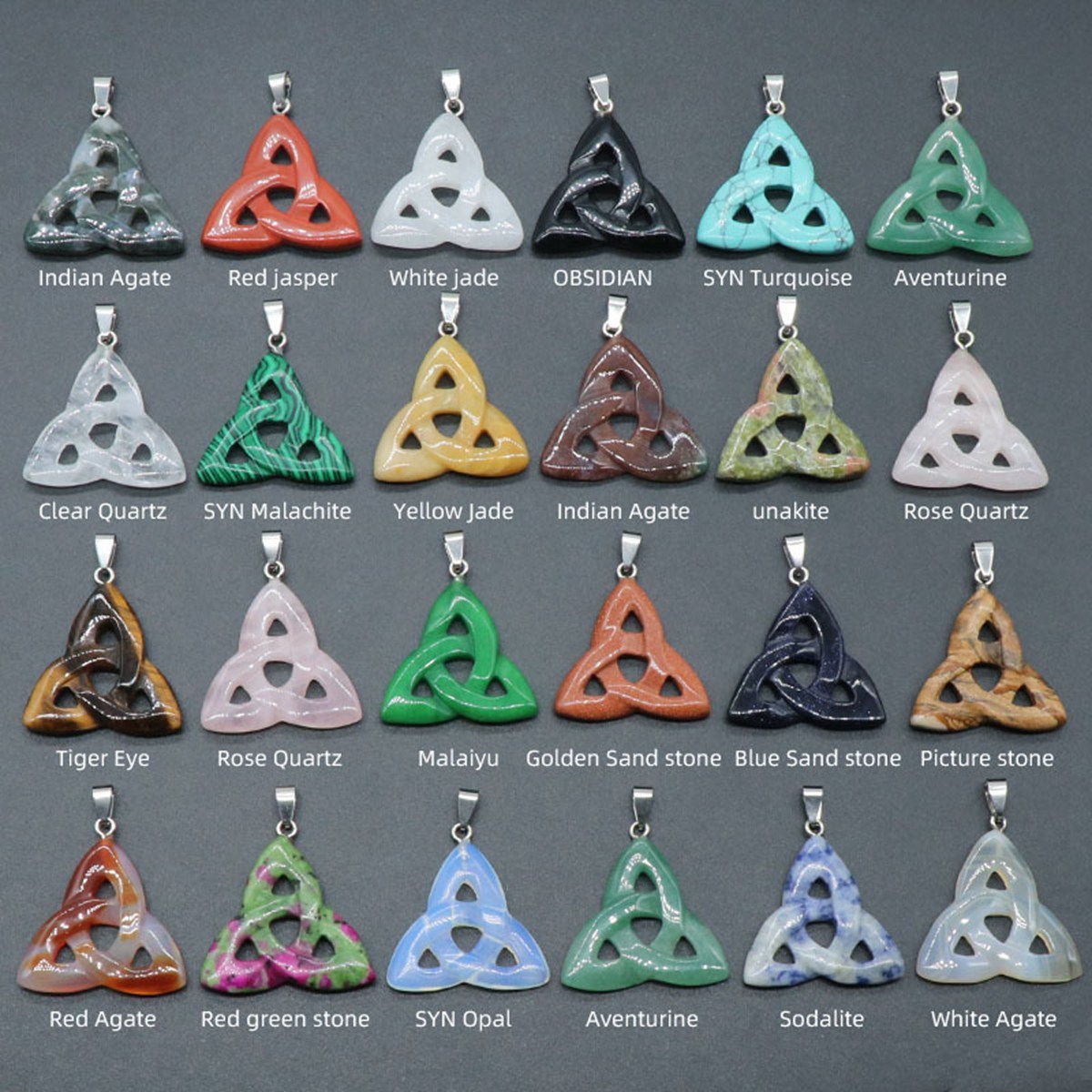 Turquoise Irish Celtic Knot Pendant Handmade Craved 38MM Hollowed Triangle Gemstone Necklace Jewelry Home Decor