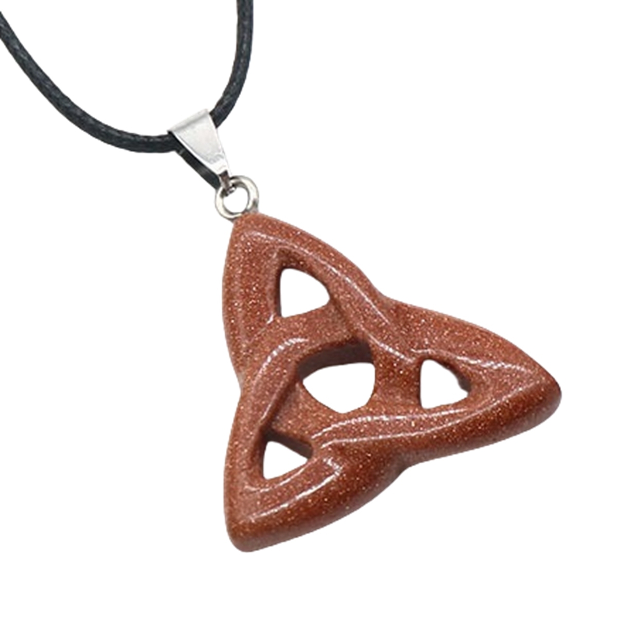 Red Goldstone Irish Celtic Knot Pendant Handmade Craved 38MM Hollowed Triangle Gemstone Necklace Jewelry Home Decor