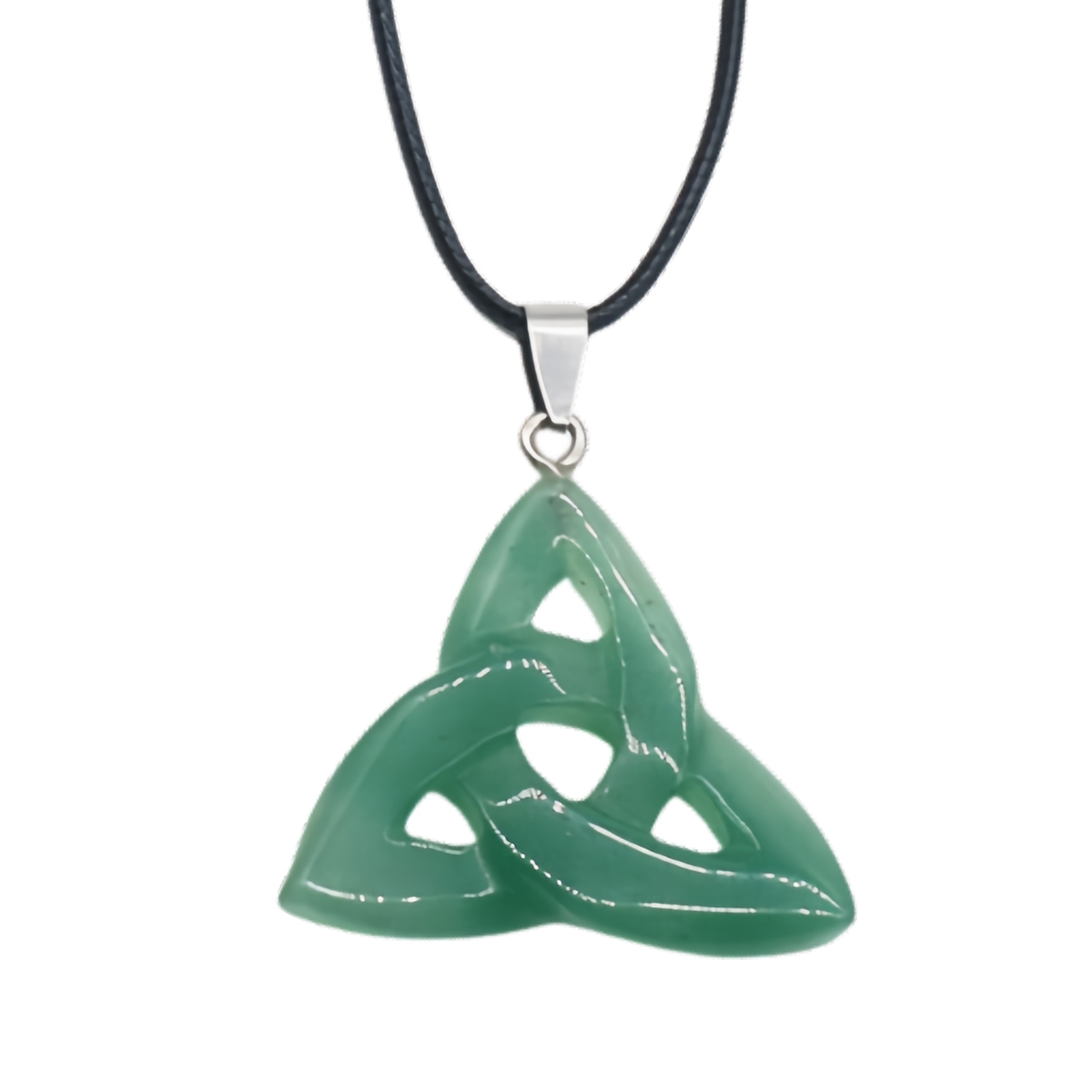 Green Aventurine Irish Celtic Knot Pendant Handmade Craved 38MM Hollowed Triangle Gemstone Necklace Jewelry Home Decor