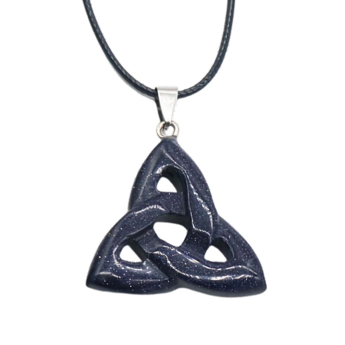 Blue Sandstone Irish Celtic Knot Pendant Handmade Craved 38MM Hollowed Triangle Gemstone Necklace Jewelry Home Decor