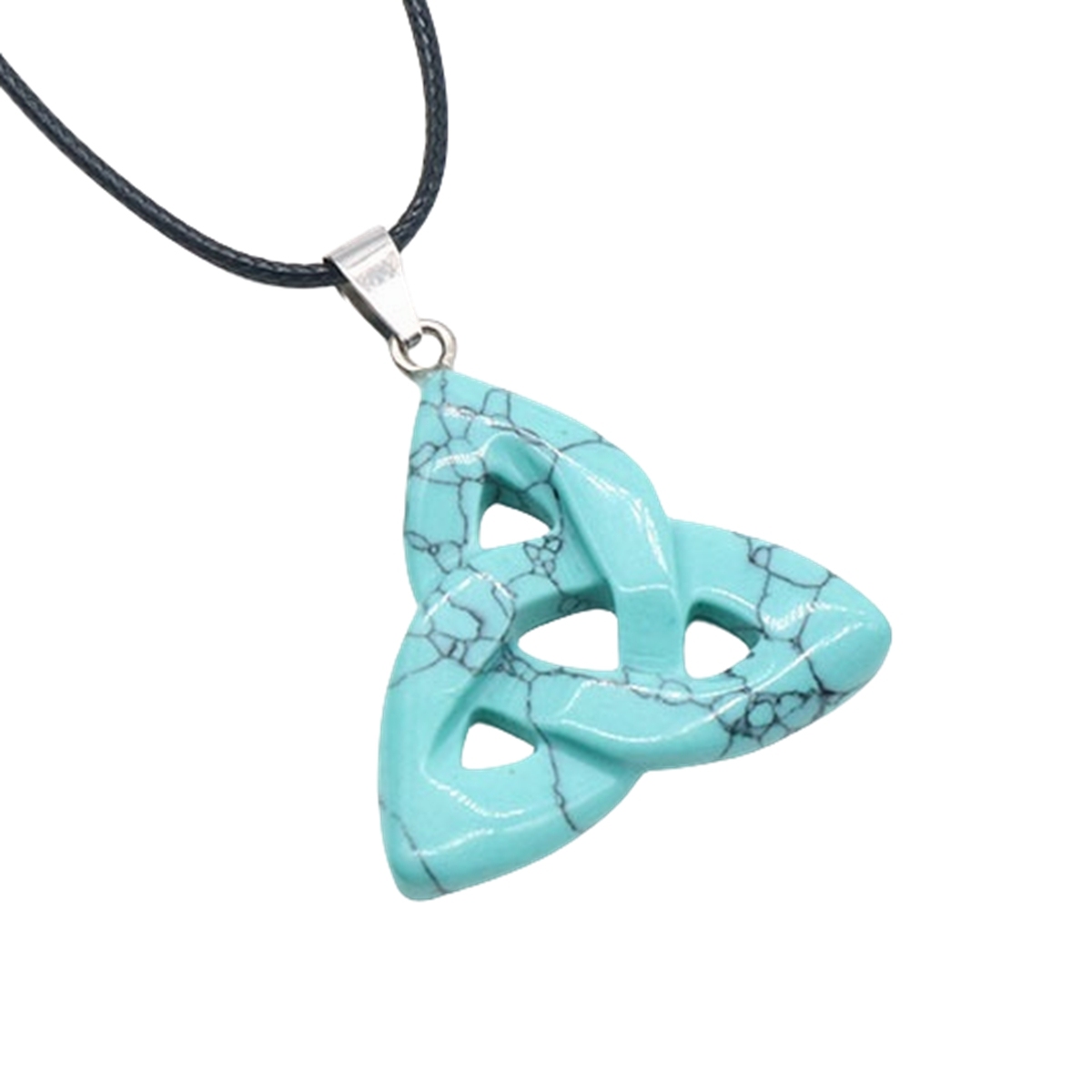 Turquoise Irish Celtic Knot Pendant Handmade Craved 38MM Hollowed Triangle Gemstone Necklace Jewelry Home Decor