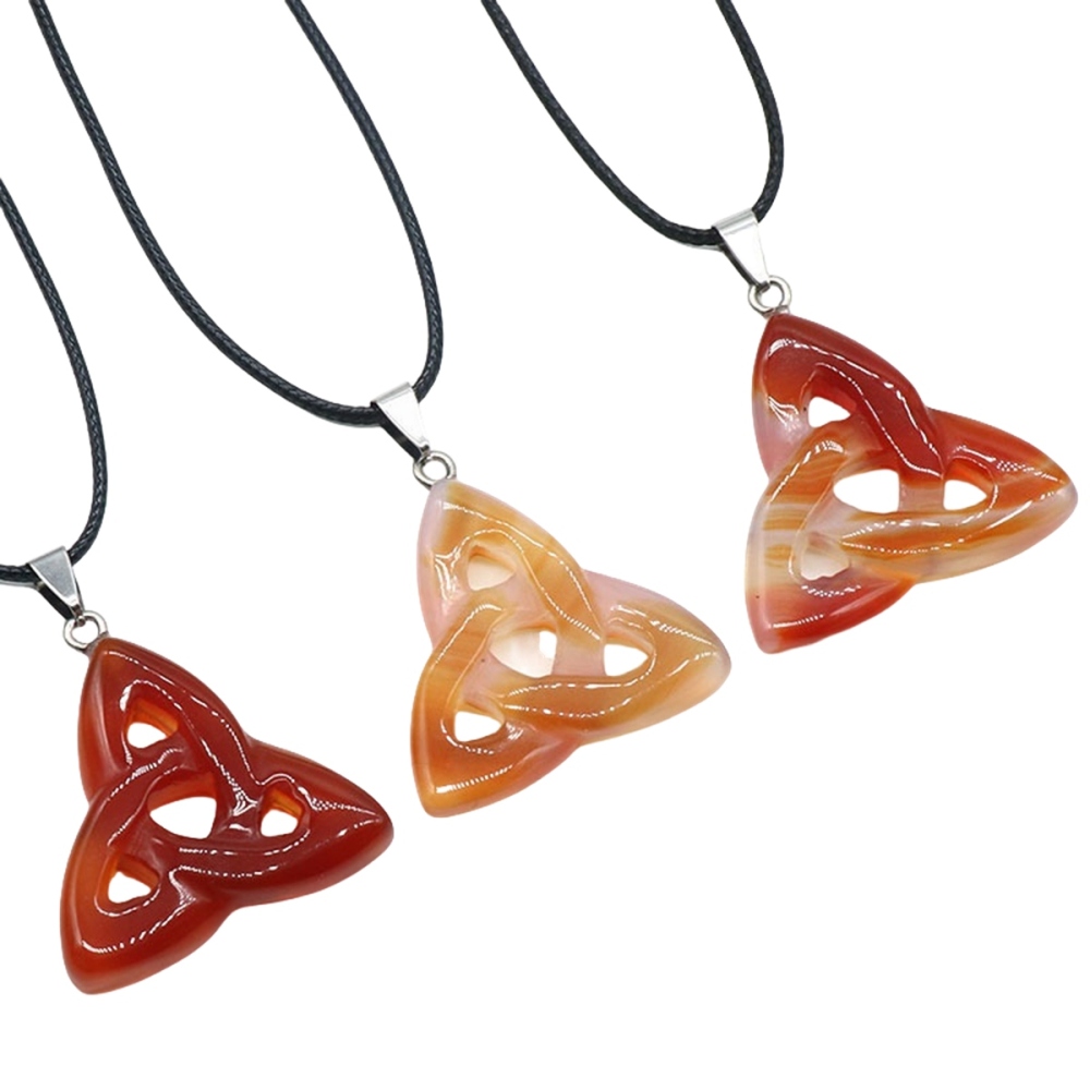 Red Carnelian Irish Celtic Knot Pendant Handmade Craved 38MM Hollowed Triangle Gemstone Necklace Jewelry Home Decor