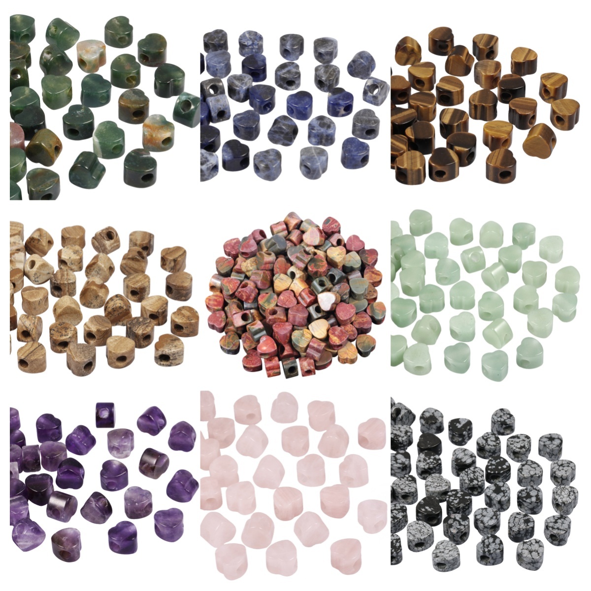 Handmade Craved Loose 14MM Heart Stone Beads for Making Jewelry Drilled Big Hole-5MM 1Pieces