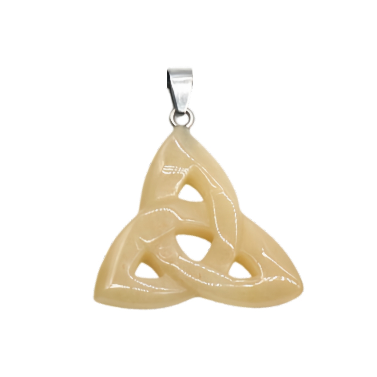 Yellow Jade Irish Celtic Knot Pendant Handmade Craved 38MM Hollowed Triangle Gemstone Necklace Jewelry Home Decor