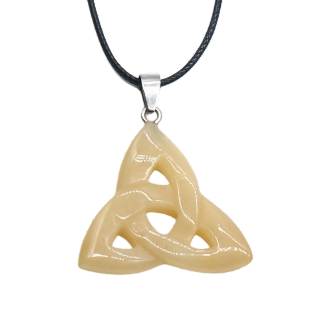 Yellow Jade Irish Celtic Knot Pendant Handmade Craved 38MM Hollowed Triangle Gemstone Necklace Jewelry Home Decor