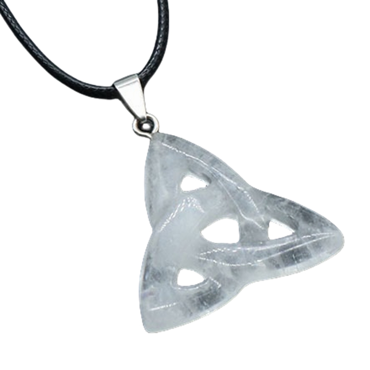 Quartz Crystal Irish Celtic Knot Pendant Handmade Craved 38MM Hollowed Triangle Gemstone Necklace Jewelry Home Decor