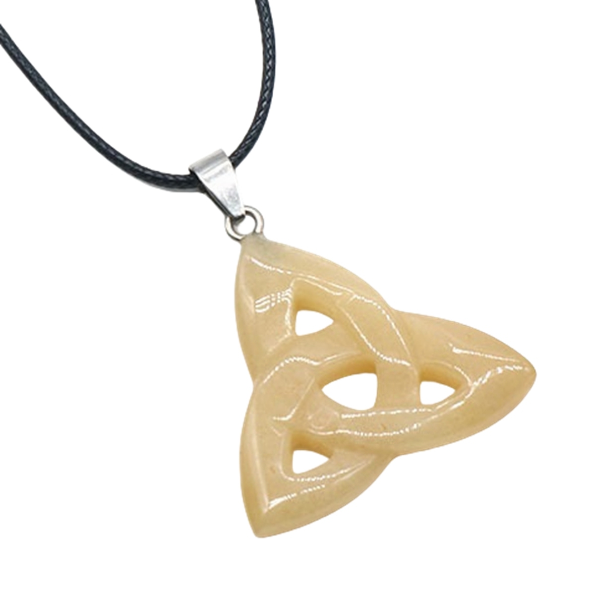 Yellow Jade Irish Celtic Knot Pendant Handmade Craved 38MM Hollowed Triangle Gemstone Necklace Jewelry Home Decor