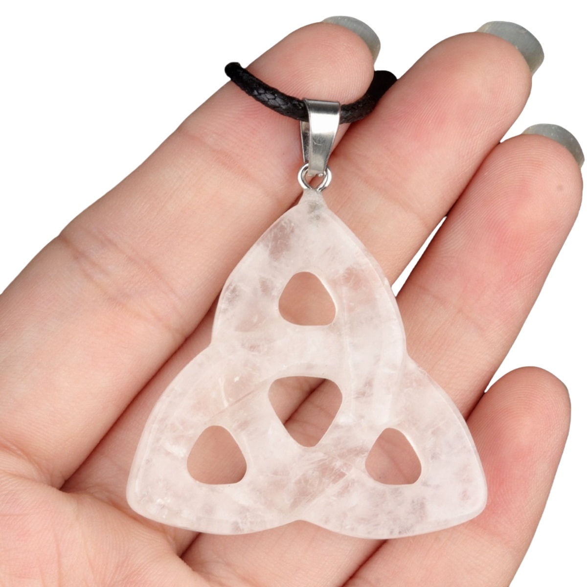 Quartz Crystal Irish Celtic Knot Pendant Handmade Craved 38MM Hollowed Triangle Gemstone Necklace Jewelry Home Decor
