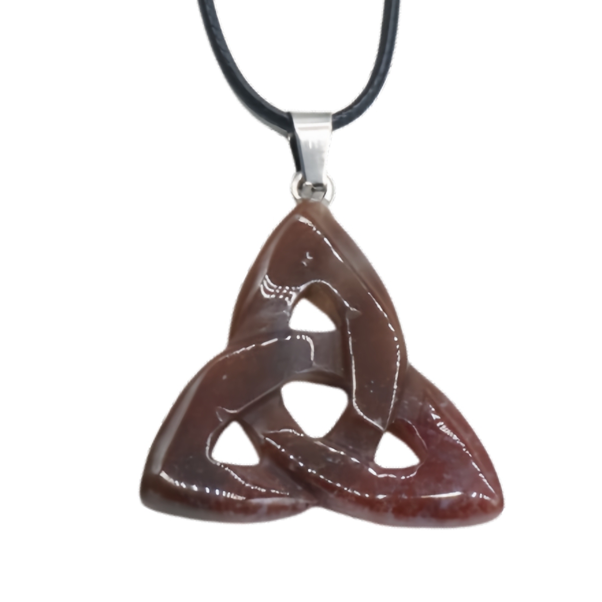 Fancy Jasper  Irish Celtic Knot Pendant Handmade Craved 38MM Hollowed Triangle Gemstone Necklace Jewelry Home Decor