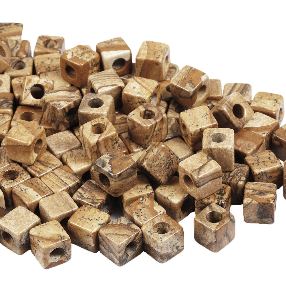 Handmade Craved Loose 10X10mM Cube Stone Beads for Making Jewelry Drilled Big Hole-5MM 1Pieces