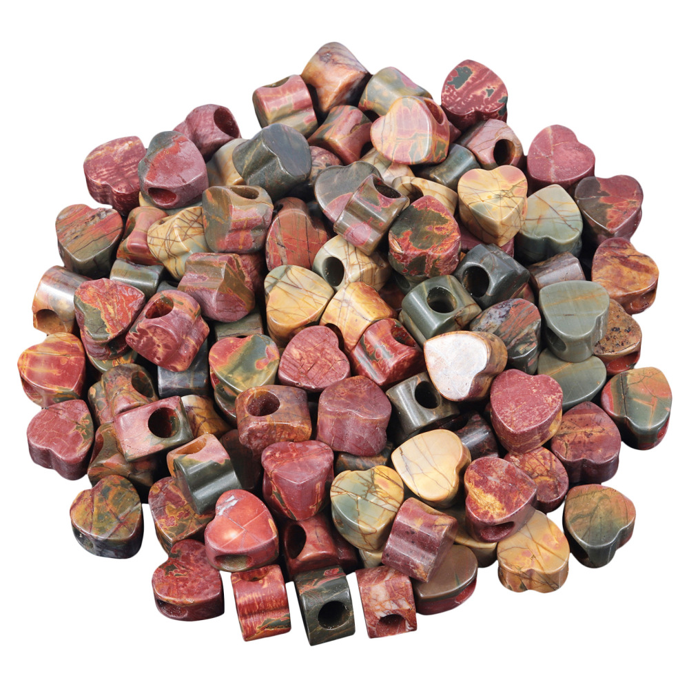 Handmade Craved Loose 14MM Heart Stone Beads for Making Jewelry Drilled Big Hole-5MM 1Pieces