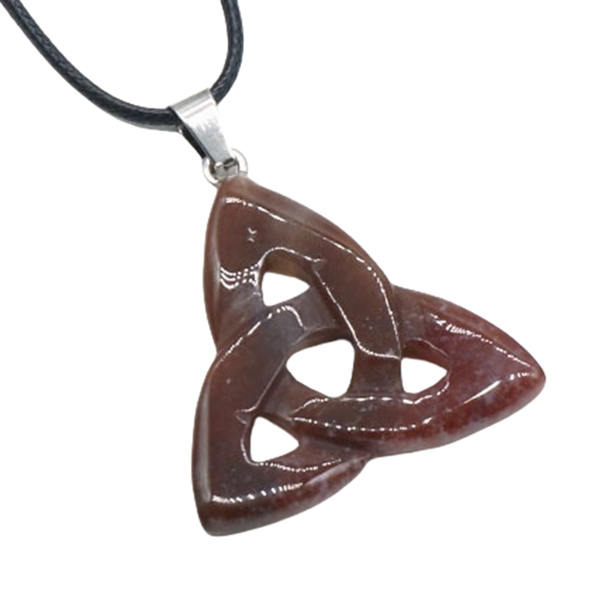 Fancy Jasper  Irish Celtic Knot Pendant Handmade Craved 38MM Hollowed Triangle Gemstone Necklace Jewelry Home Decor