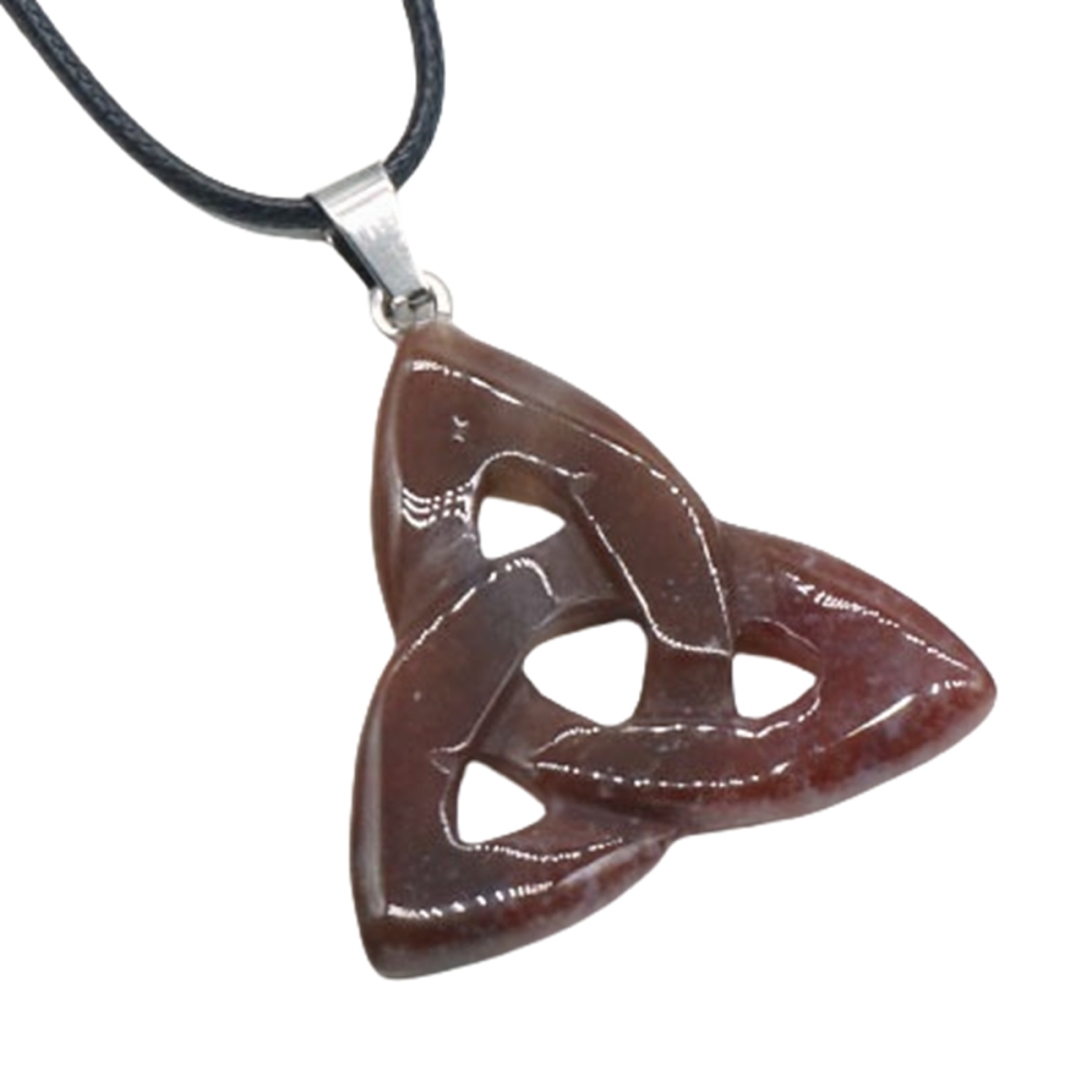 Fancy Jasper  Irish Celtic Knot Pendant Handmade Craved 38MM Hollowed Triangle Gemstone Necklace Jewelry Home Decor
