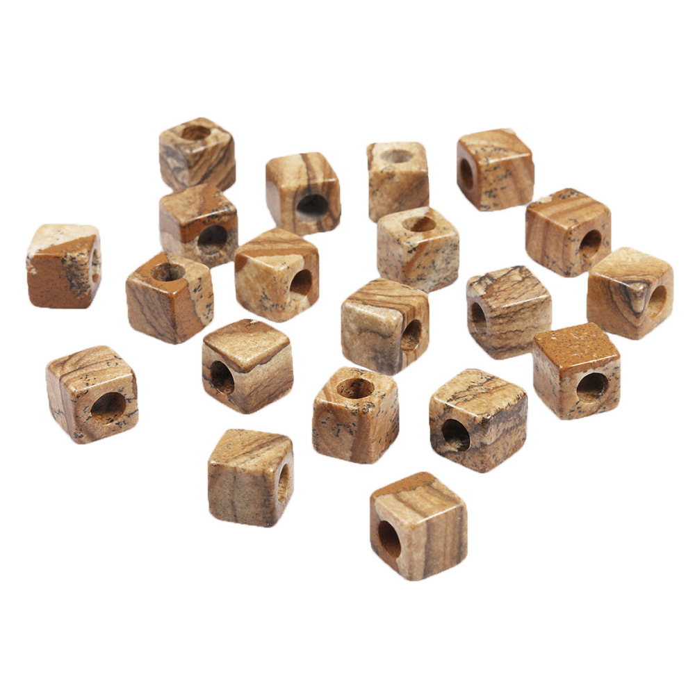 Handmade Craved Loose 10X10mM Cube Stone Beads for Making Jewelry Drilled Big Hole-5MM 1Pieces
