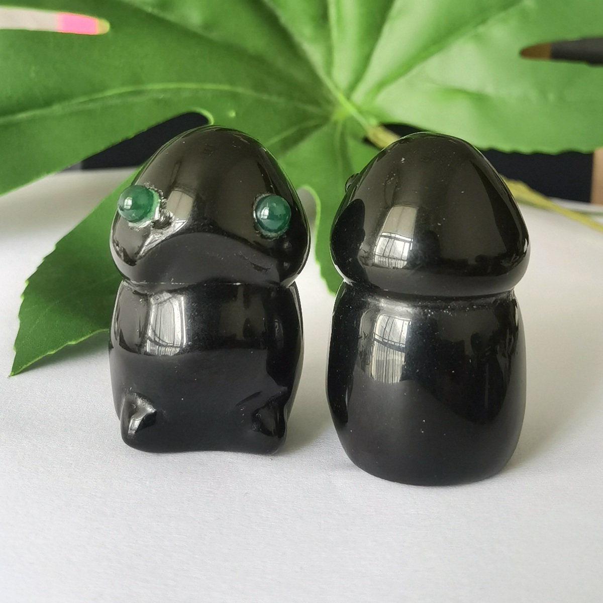 Handmade Craved Black Obsidian Gemstone Monster Pendant for Home & office Decor 25X40MM  Spirit Crystal Ghost Sculpture Figurine Ornament Healing Stone