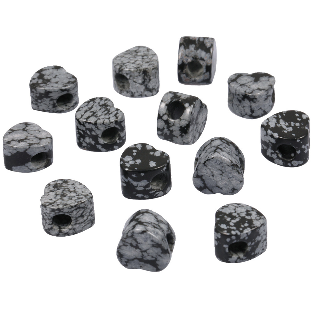 Handmade Craved Loose 14MM Picture Jasper Heart Stone Beads for Making Jewelry Drilled Big Hole-5MM 1Pieces