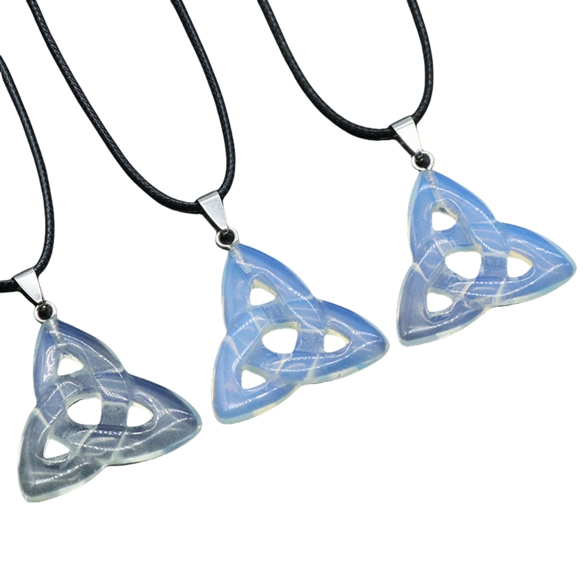 Opal Irish Celtic Knot Pendant Handmade Craved 38MM Hollowed Triangle Gemstone Necklace Jewelry Home Decor