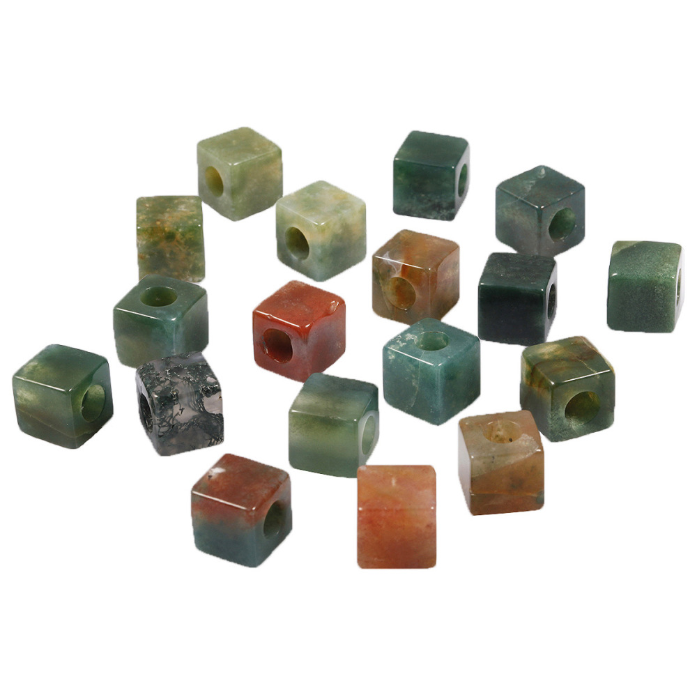 Handmade Craved Loose 10X10mM Cube Stone Beads for Making Jewelry Drilled Big Hole-5MM 1Pieces