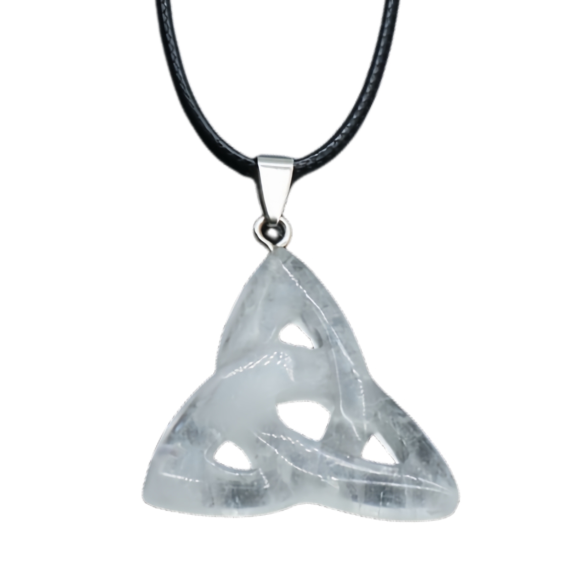 Quartz Crystal Irish Celtic Knot Pendant Handmade Craved 38MM Hollowed Triangle Gemstone Necklace Jewelry Home Decor