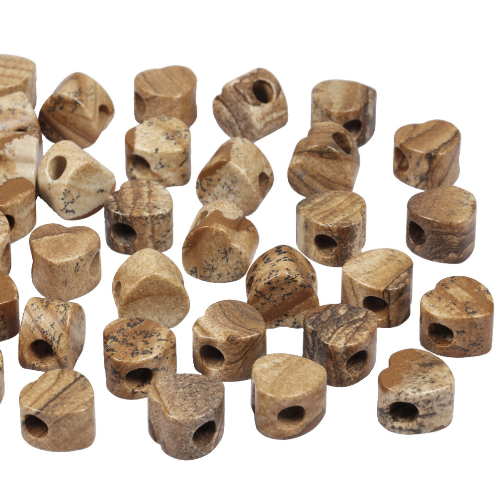 Handmade Craved Loose 14MM Heart Stone Beads for Making Jewelry Drilled Big Hole-5MM 1Pieces