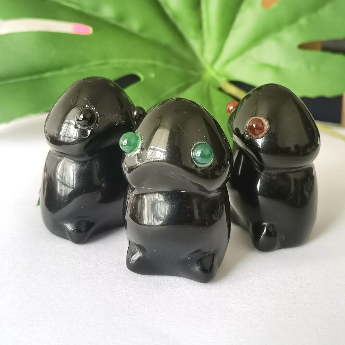 Handmade Craved Black Obsidian Gemstone Monster Pendant for Home & office Decor 25X40MM  Spirit Crystal Ghost Sculpture Figurine Ornament Healing Stone