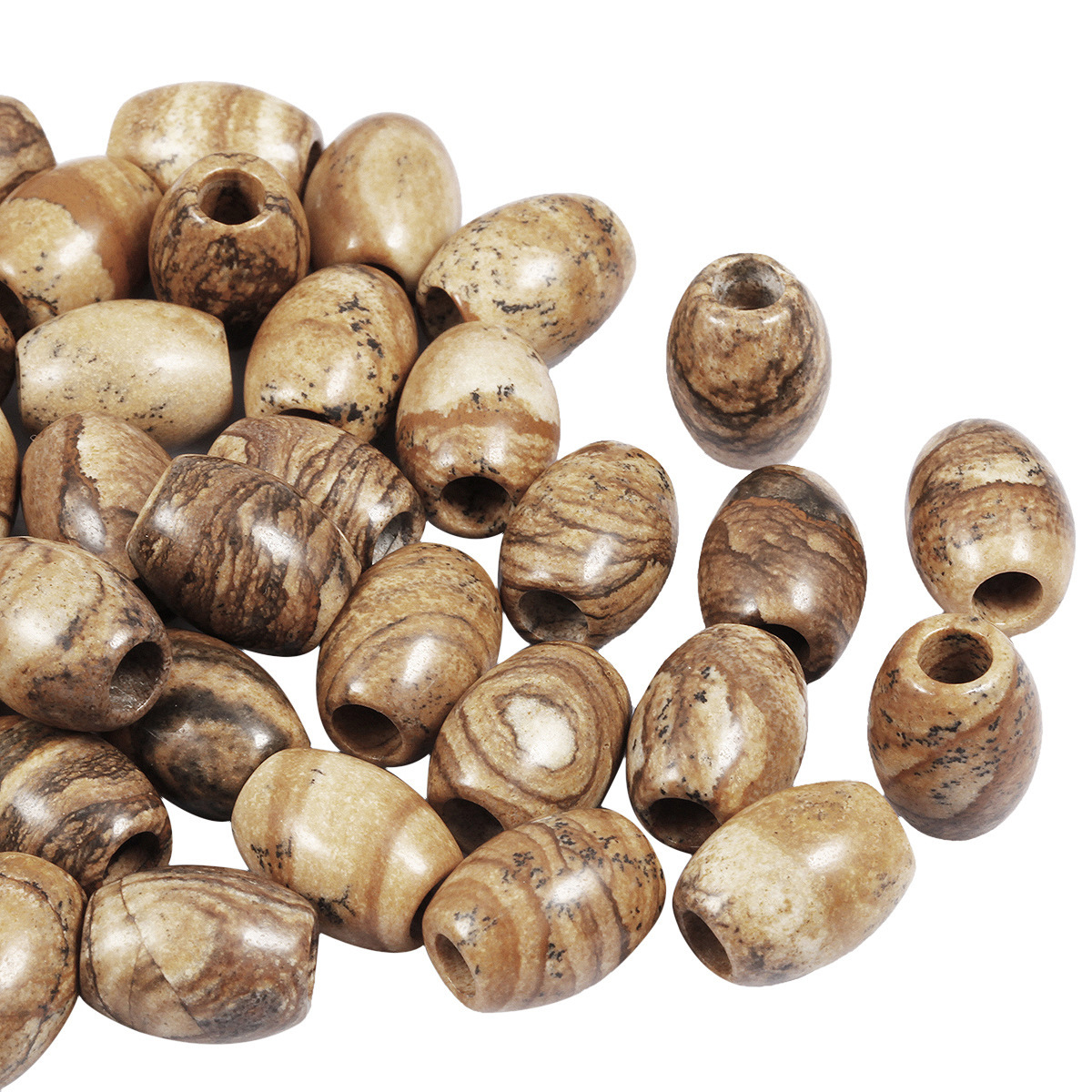 Handmade Craved Loose 12X16MM Oval Stone Beads for Making Jewelry Drilled Big Hole-5MM 1Pieces