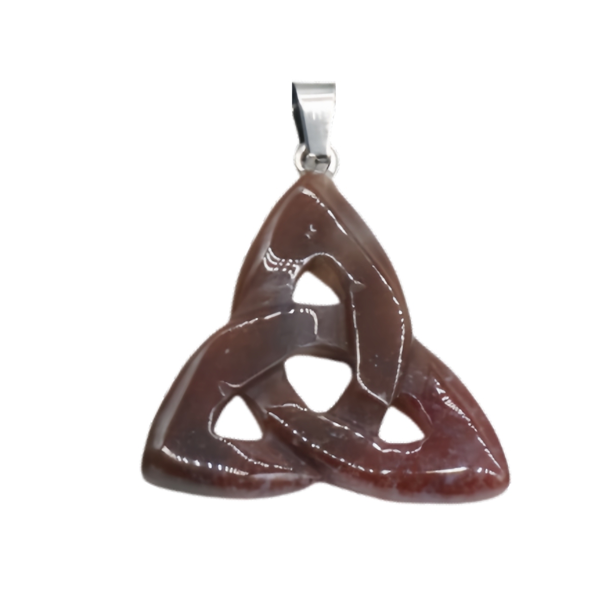 Fancy Jasper  Irish Celtic Knot Pendant Handmade Craved 38MM Hollowed Triangle Gemstone Necklace Jewelry Home Decor