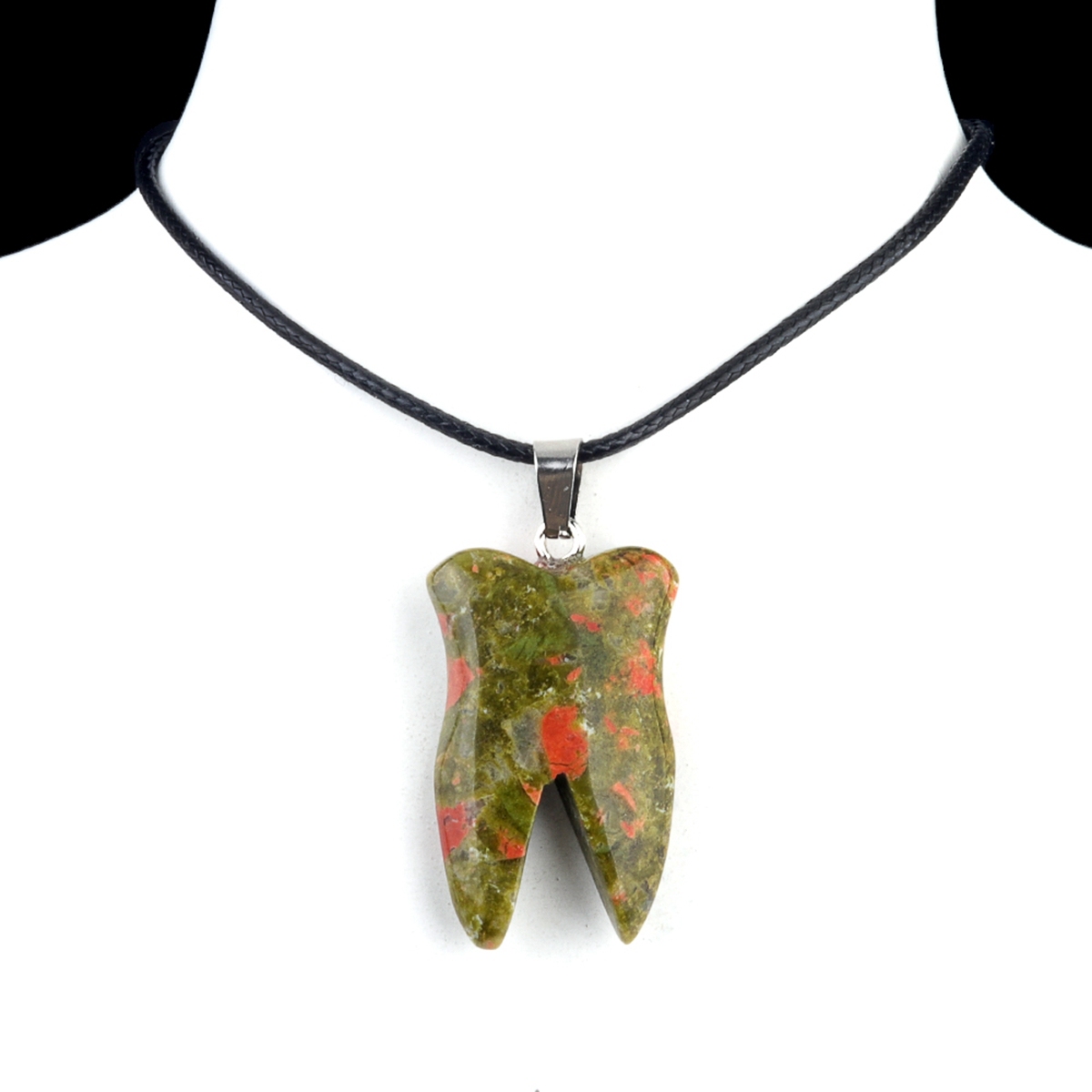 Unakite Jasper Tooth Necklace for women men Handmade Craved Gemstone Teeth CrystalPendant for Making Jewelry