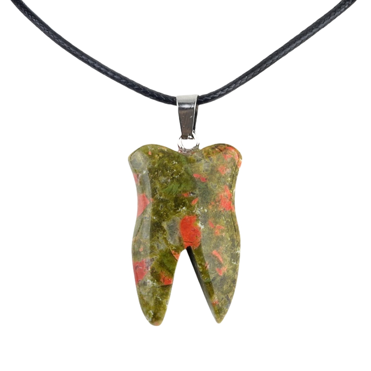 Unakite Jasper Tooth Necklace for women men Handmade Craved Gemstone Teeth CrystalPendant for Making Jewelry