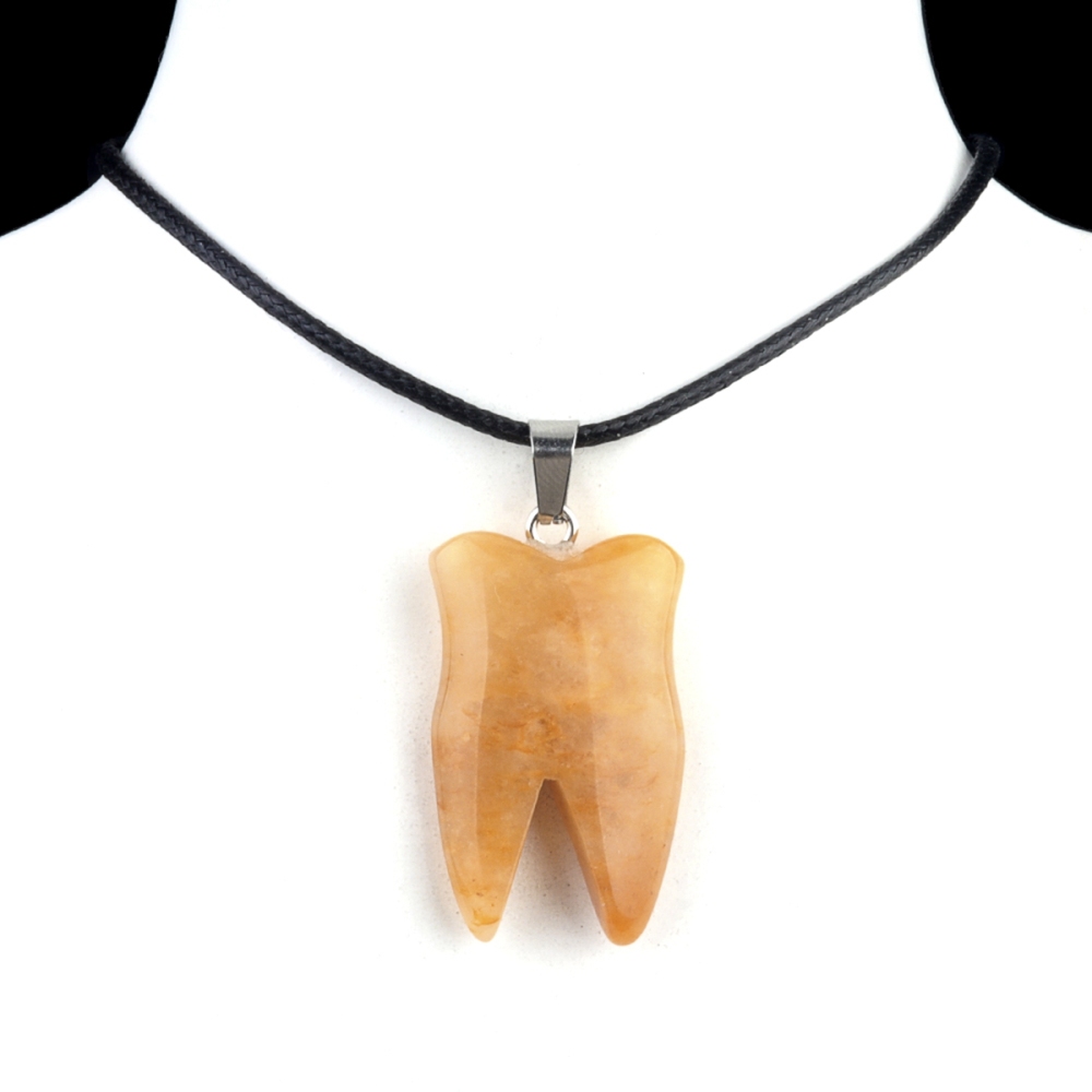 Yellow Jade Tooth Necklace for women men Handmade Craved Gemstone Teeth CrystalPendant for Making Jewelry
