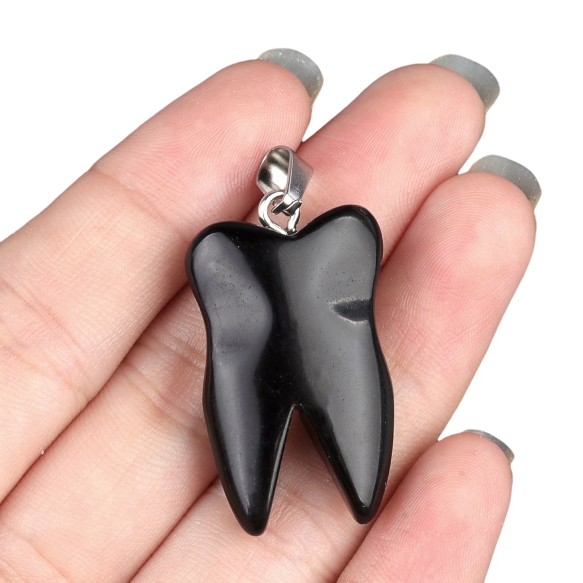 Black Obsidian Tooth Necklace for women men Handmade Craved Gemstone Teeth CrystalPendant for Making Jewelry