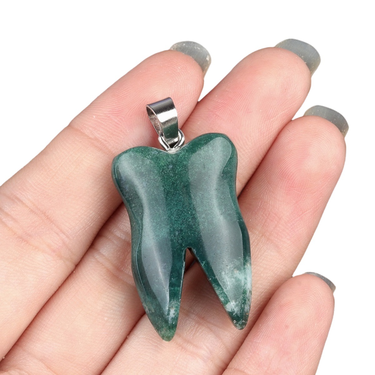 Fancy Jasper Tooth Necklace for women men Handmade Craved Gemstone Teeth CrystalPendant for Making Jewelry