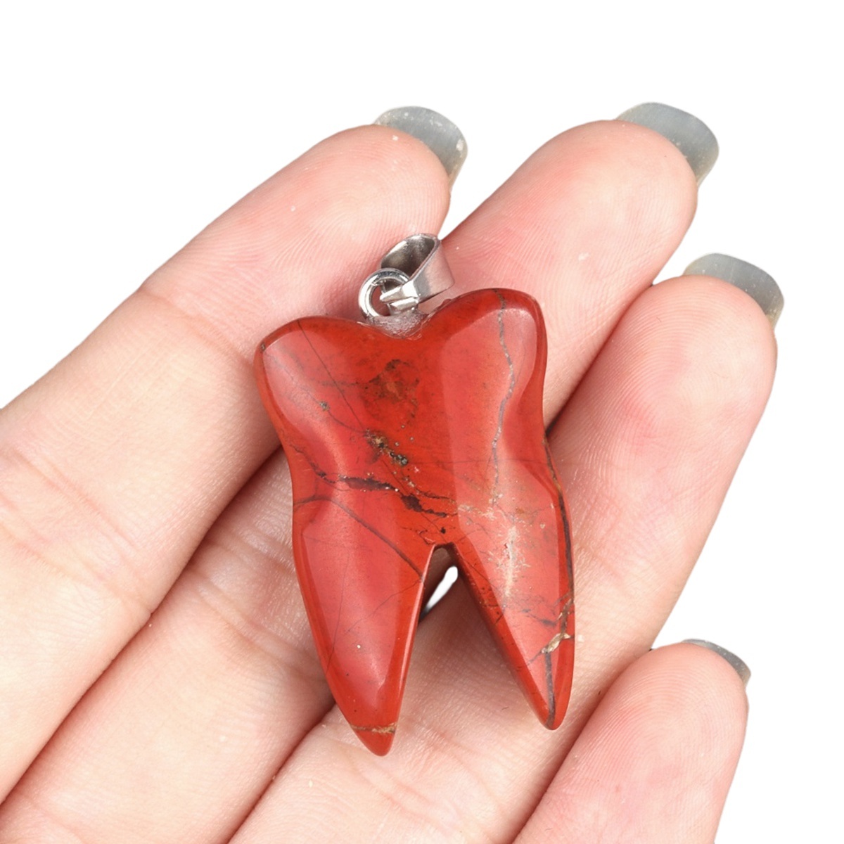 Red Jasper Tooth Necklace for women men Handmade Craved Gemstone Teeth CrystalPendant for Making Jewelry