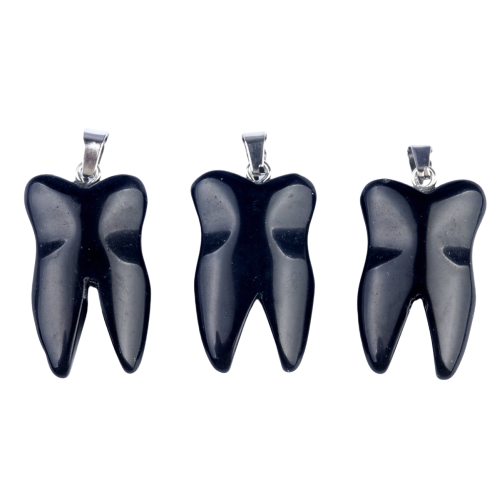 Black Obsidian Tooth Necklace for women men Handmade Craved Gemstone Teeth CrystalPendant for Making Jewelry