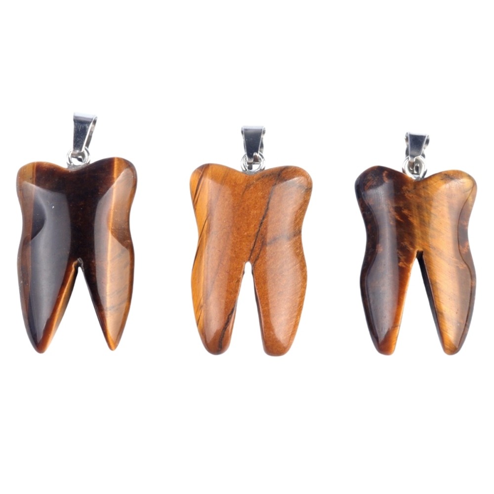 Yellow Tiger Eye Tooth Necklace for women men Handmade Craved Gemstone Teeth CrystalPendant for Making Jewelry
