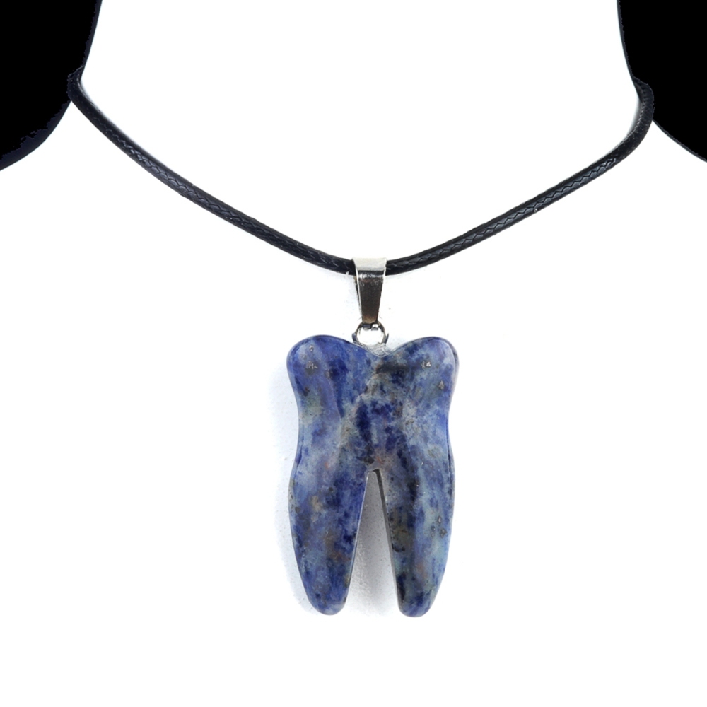 Sodalite Tooth Necklace for women men Handmade Craved Gemstone Teeth CrystalPendant for Making Jewelry