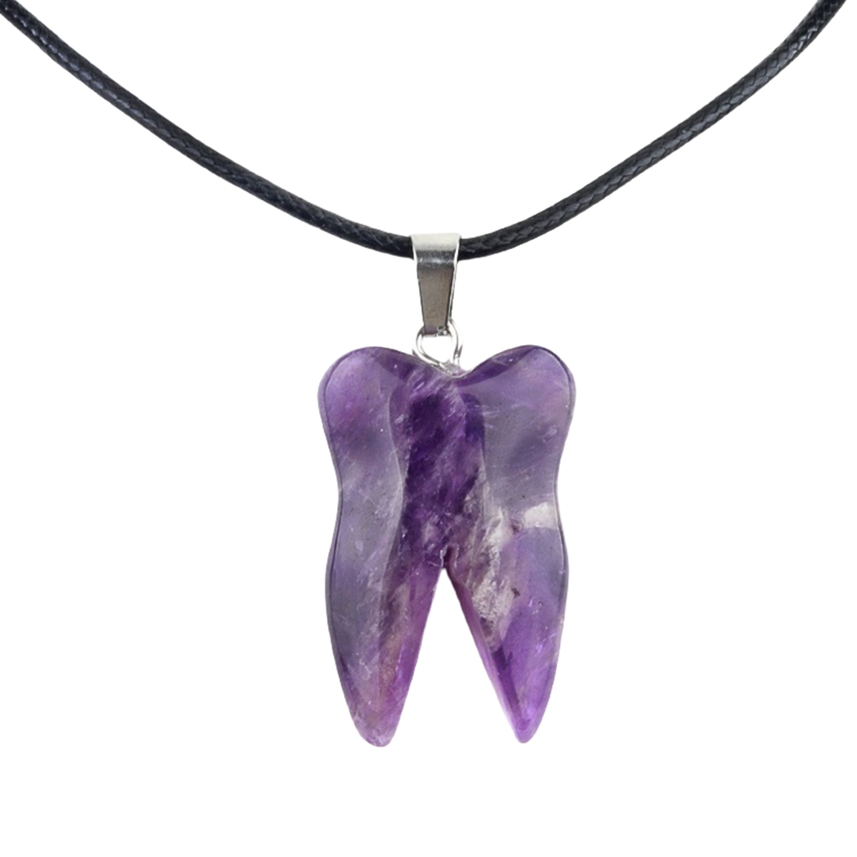 Amthyst Tooth Necklace for women men Handmade Craved Gemstone Teeth Pendant Choker with 45CM Black Cord
