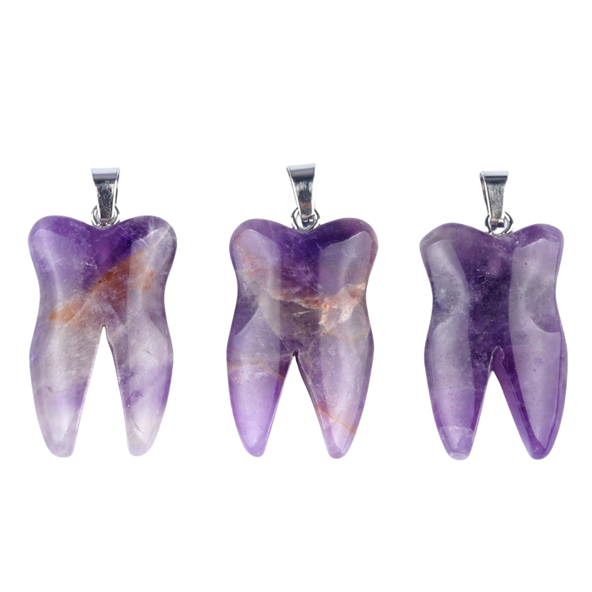 Amthyst Tooth Necklace for women men Handmade Craved Gemstone Teeth Pendant Choker with 45CM Black Cord