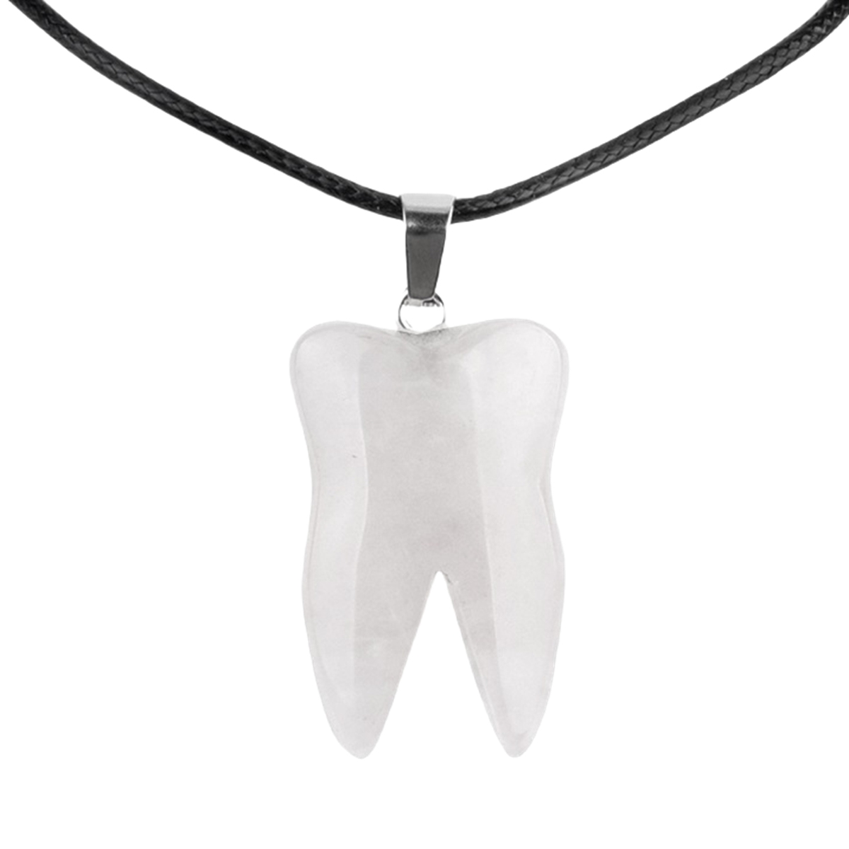 Quartz Crystal Tooth Necklace for women men Handmade Craved Gemstone Teeth CrystalPendant for Making Jewelry
